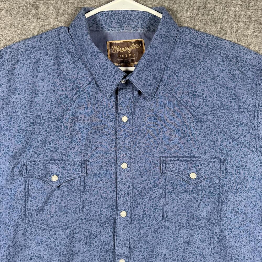 Wrangler Retro Western Shirt Mens 2XLT Blue Paisley Snap Long Sleeve Cowboy